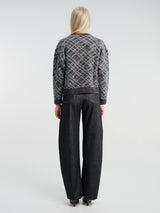 mfpen - Womens Round Neck Cardigan in Grey Argyle