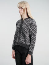 mfpen - Womens Round Neck Cardigan in Grey Argyle