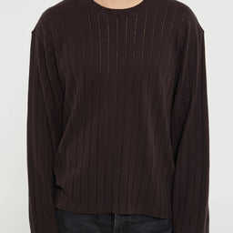 Longsleeved Round Neck T-Shirt in Brown Rib