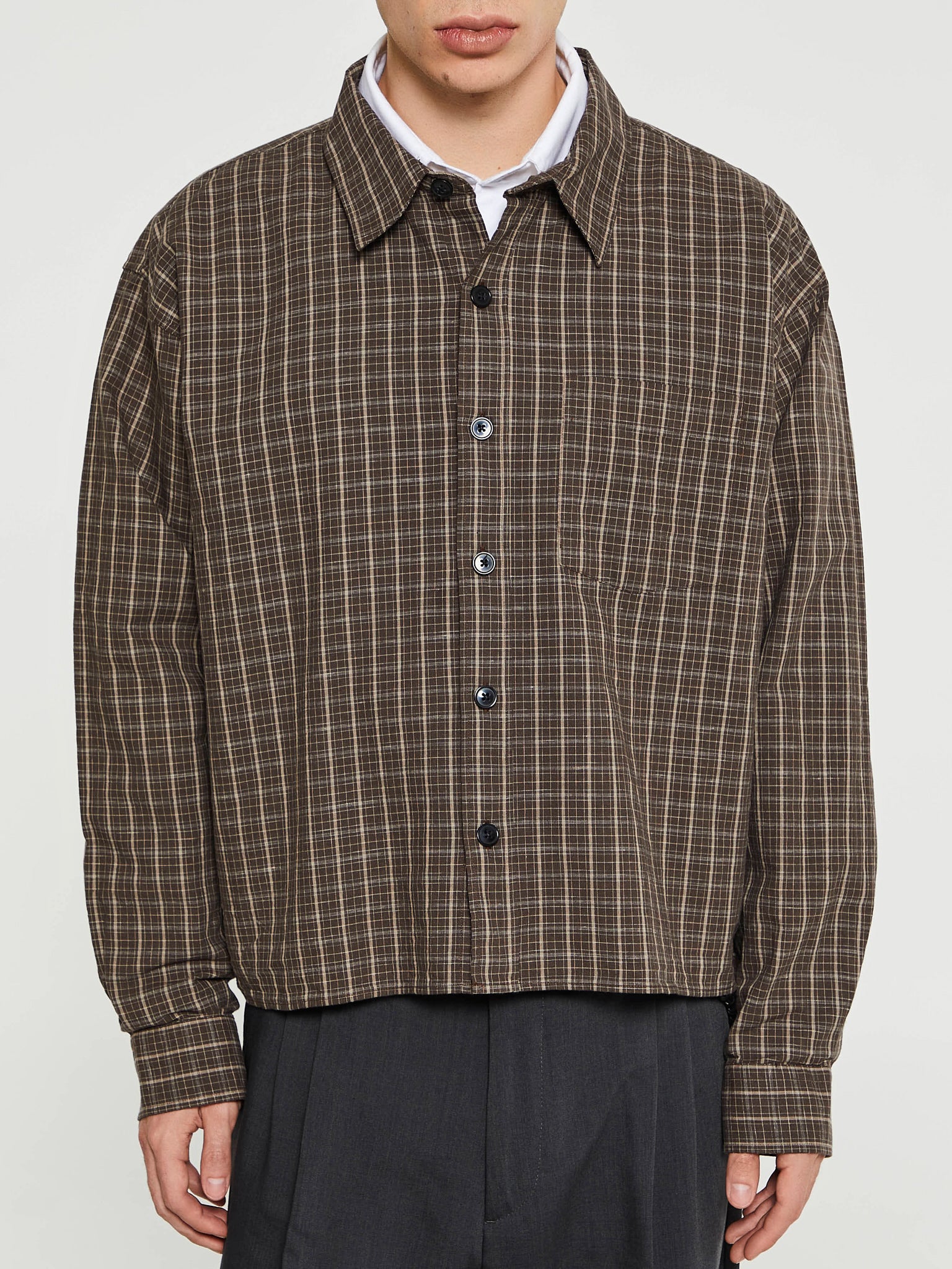 mfpen - Priority Shirt in Brown Linen Check