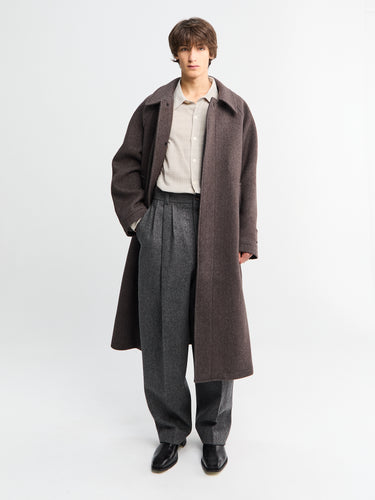 Installation Coat in Brown Herringbone Recycled Wool