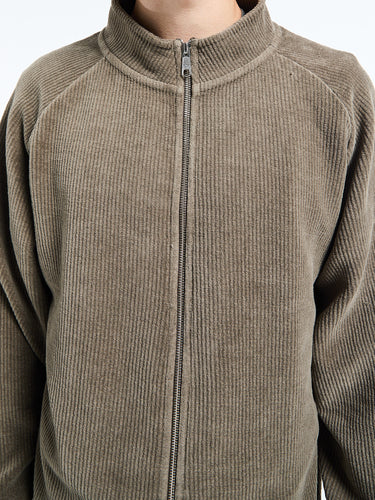 mfpen - Leisure Zip Up in Faded Taupe Jersey Cord