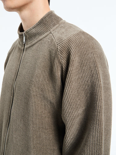 mfpen - Leisure Zip Up in Faded Taupe Jersey Cord