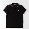 Moncler - Tricolour-Trimmed Cotton Piquet Polo Shirt in Black
