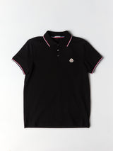 Moncler - Tricolour-Trimmed Cotton Piquet Polo Shirt in Black