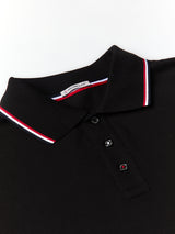 Moncler - Tricolour-Trimmed Cotton Piquet Polo Shirt in Black