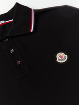 Moncler - Tricolour-Trimmed Cotton Piquet Polo Shirt in Black