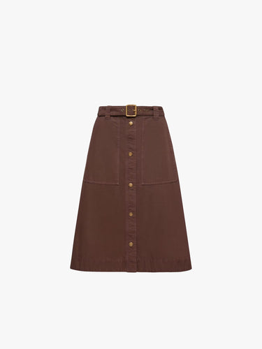 Moncler - Belted Knee-Length Cotton Skirt in Burgundy