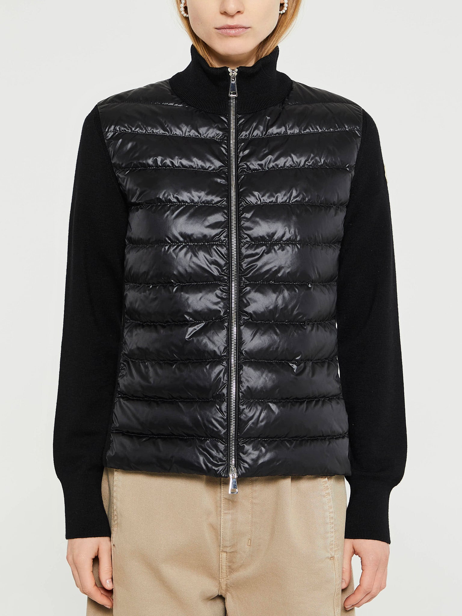 Padded Wool Zip-Up Cardigan in Black