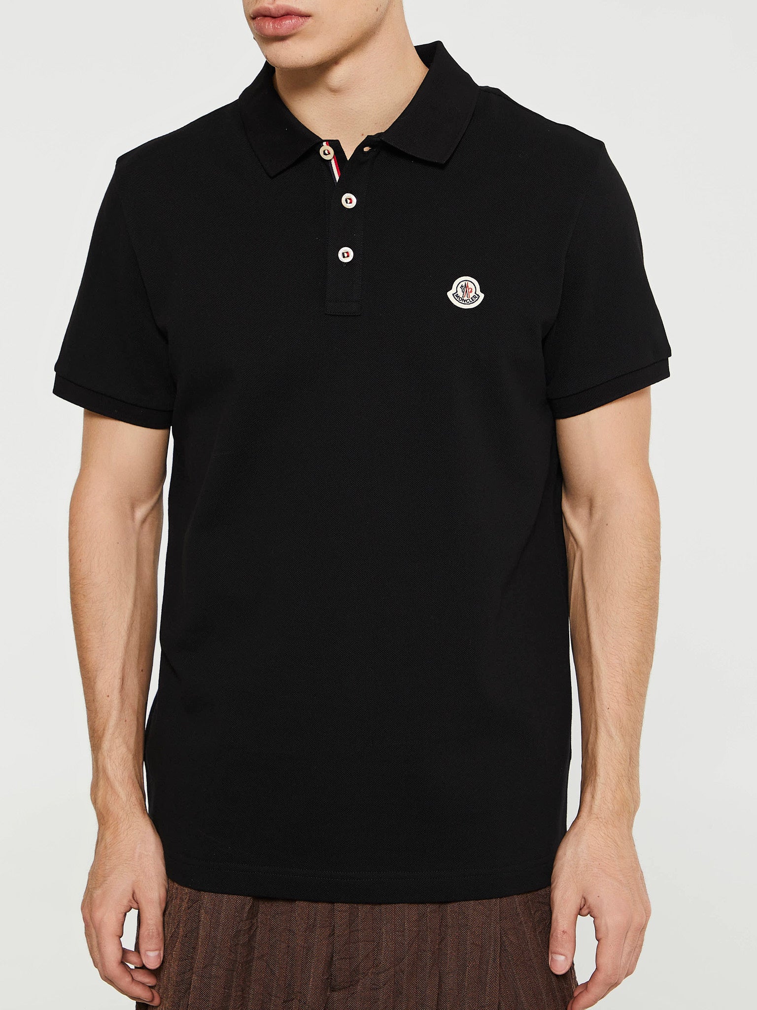 Moncler - Logo Patch Cotton Polo Shirt in Black