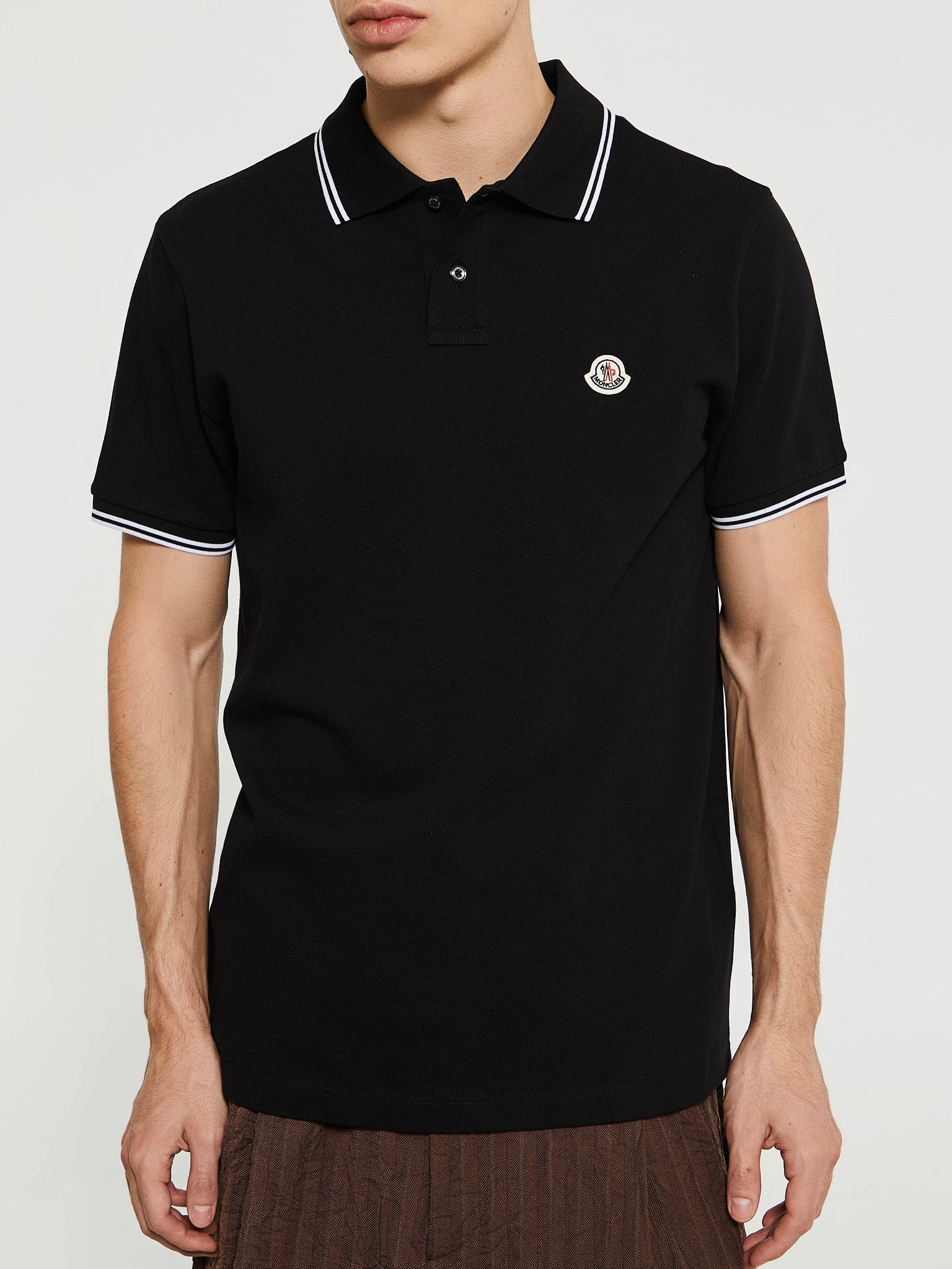 Moncler - Logo Patch Cotton Polo Shirt in Black