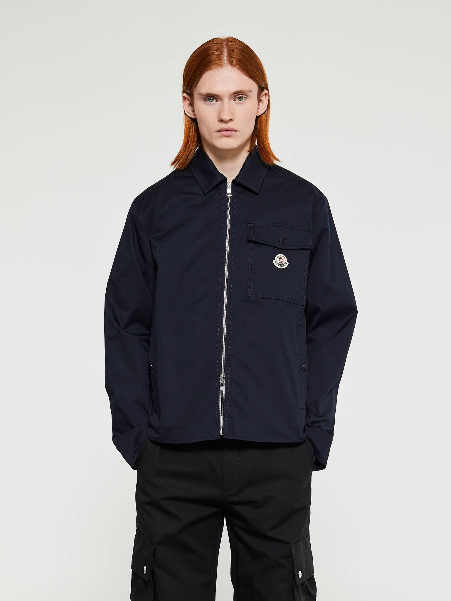 Cotton Gabardine Zip-Up Shirt Jacket in Navy