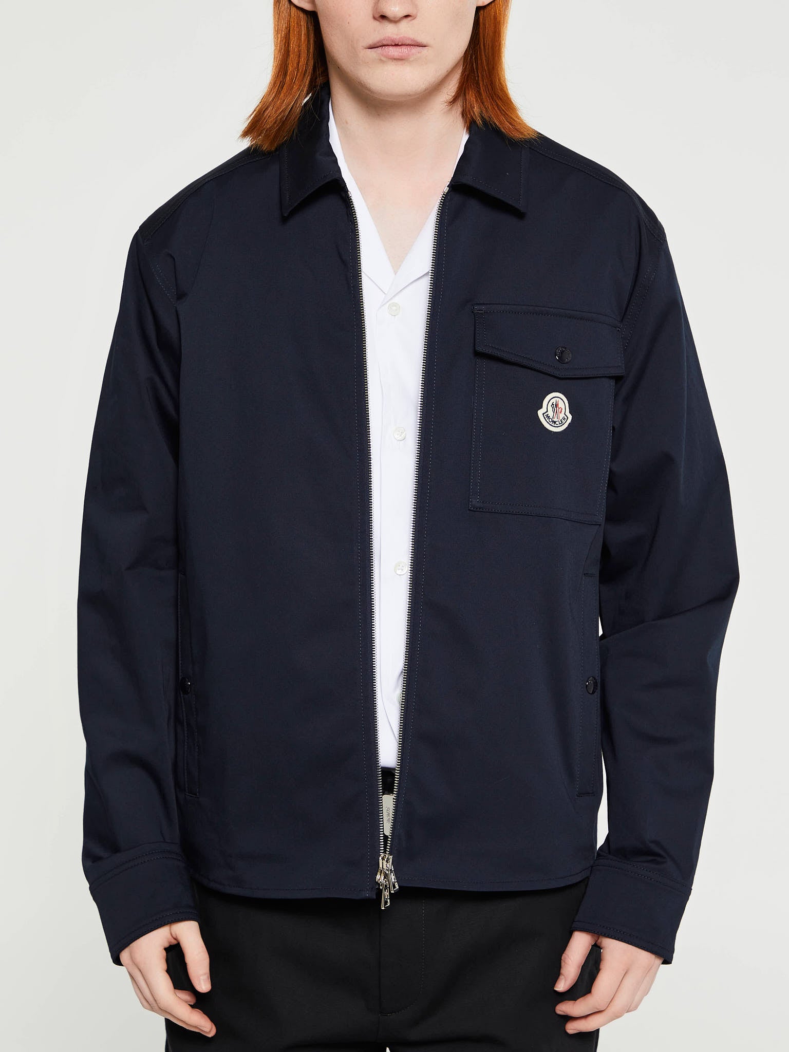 Cotton Gabardine Zip-Up Shirt Jacket in Navy