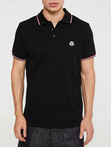 Moncler - Tricolour-Trimmed Cotton Piquet Polo Shirt in Black