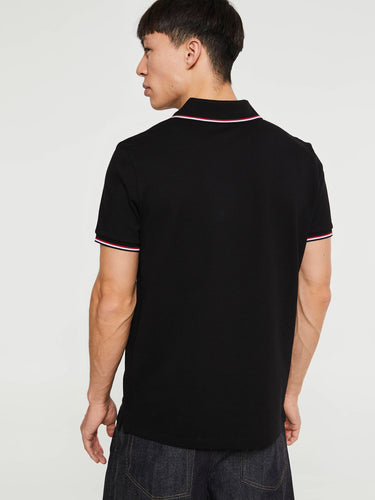 Moncler - Tricolour-Trimmed Cotton Piquet Polo Shirt in Black