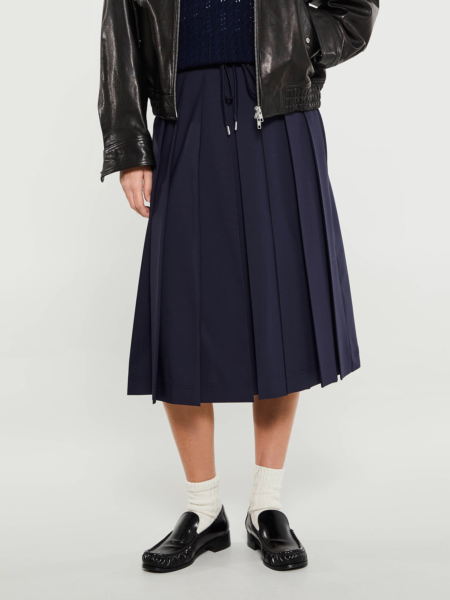 Moncler - Wool Blend Pleated Midi Skirt in Navy