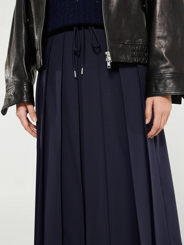 Moncler - Wool Blend Pleated Midi Skirt in Navy