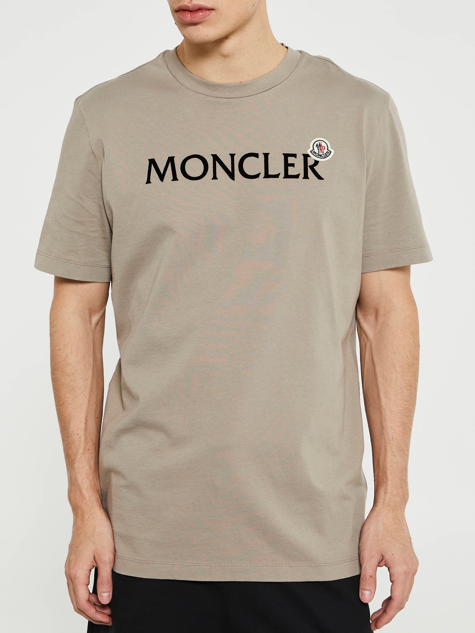 Moncler - Flocked Logo Cotton T-Shirt in Beige