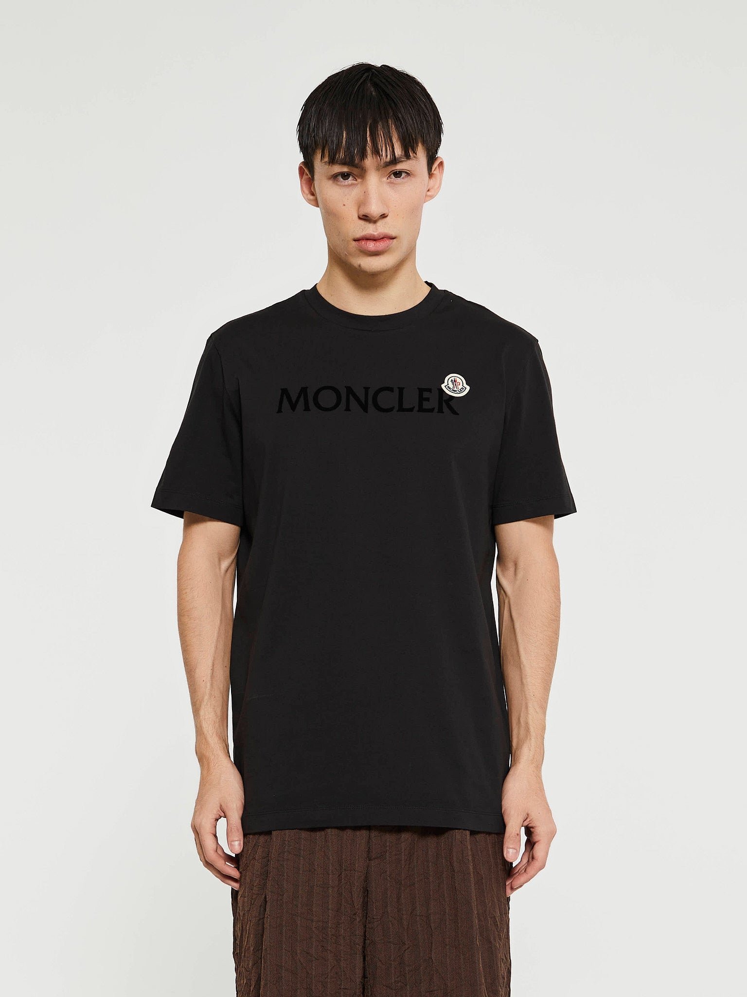 Moncler - Flocked Logo Cotton T-Shirt in Black