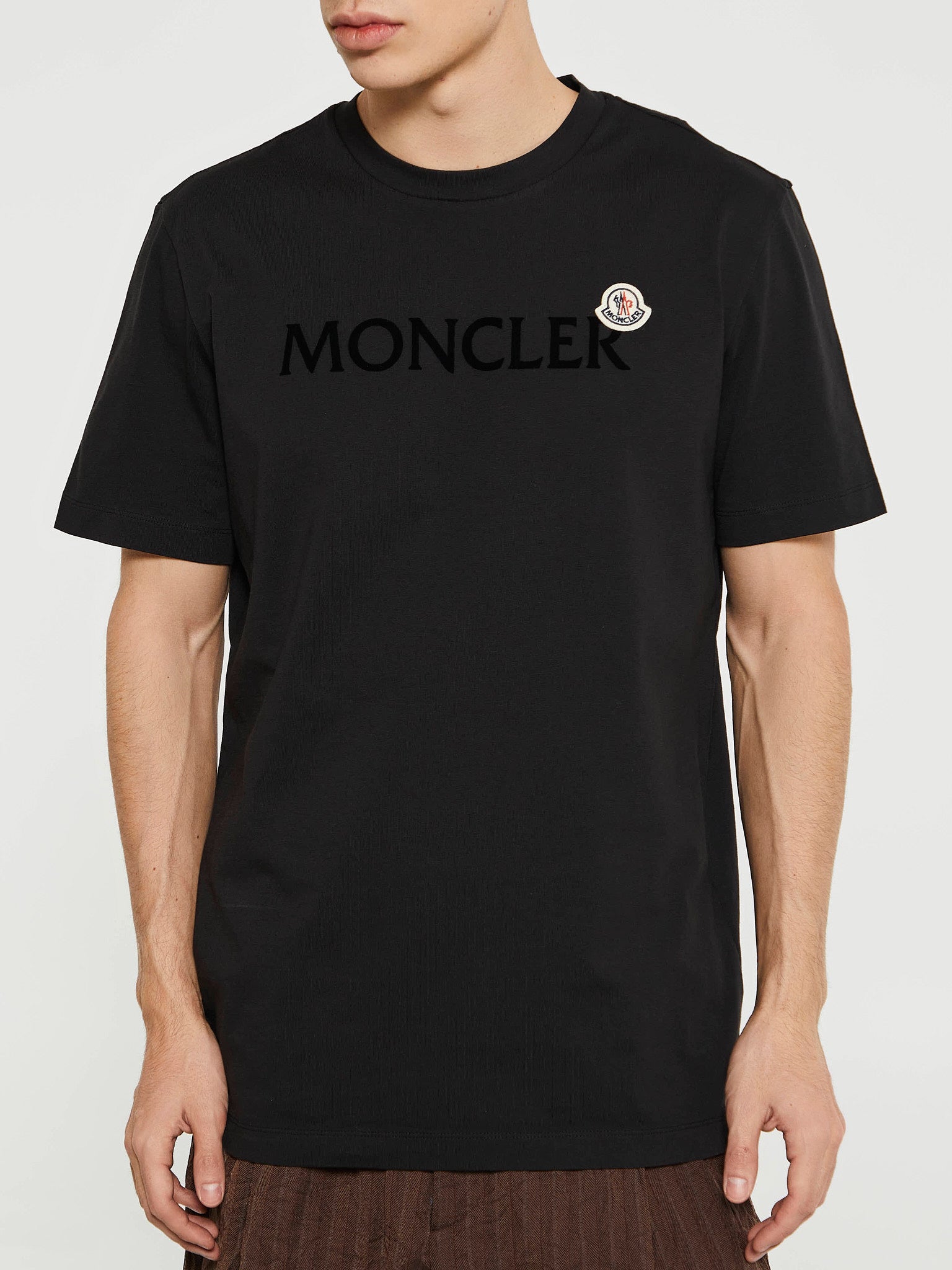 Moncler - Flocked Logo Cotton T-Shirt in Black