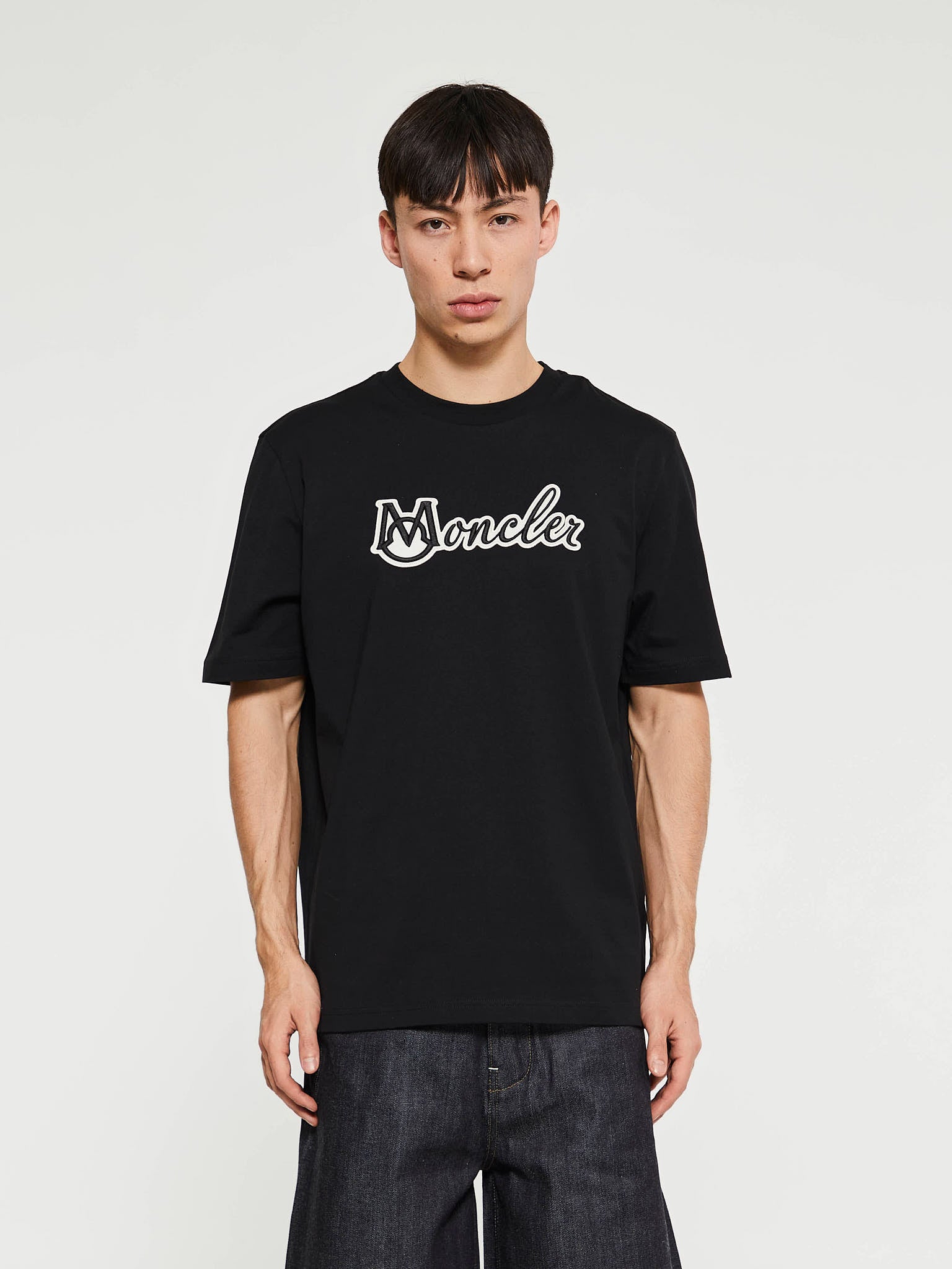 Moncler - Embroidered Varsity Logo Cotton T-shirt in Black