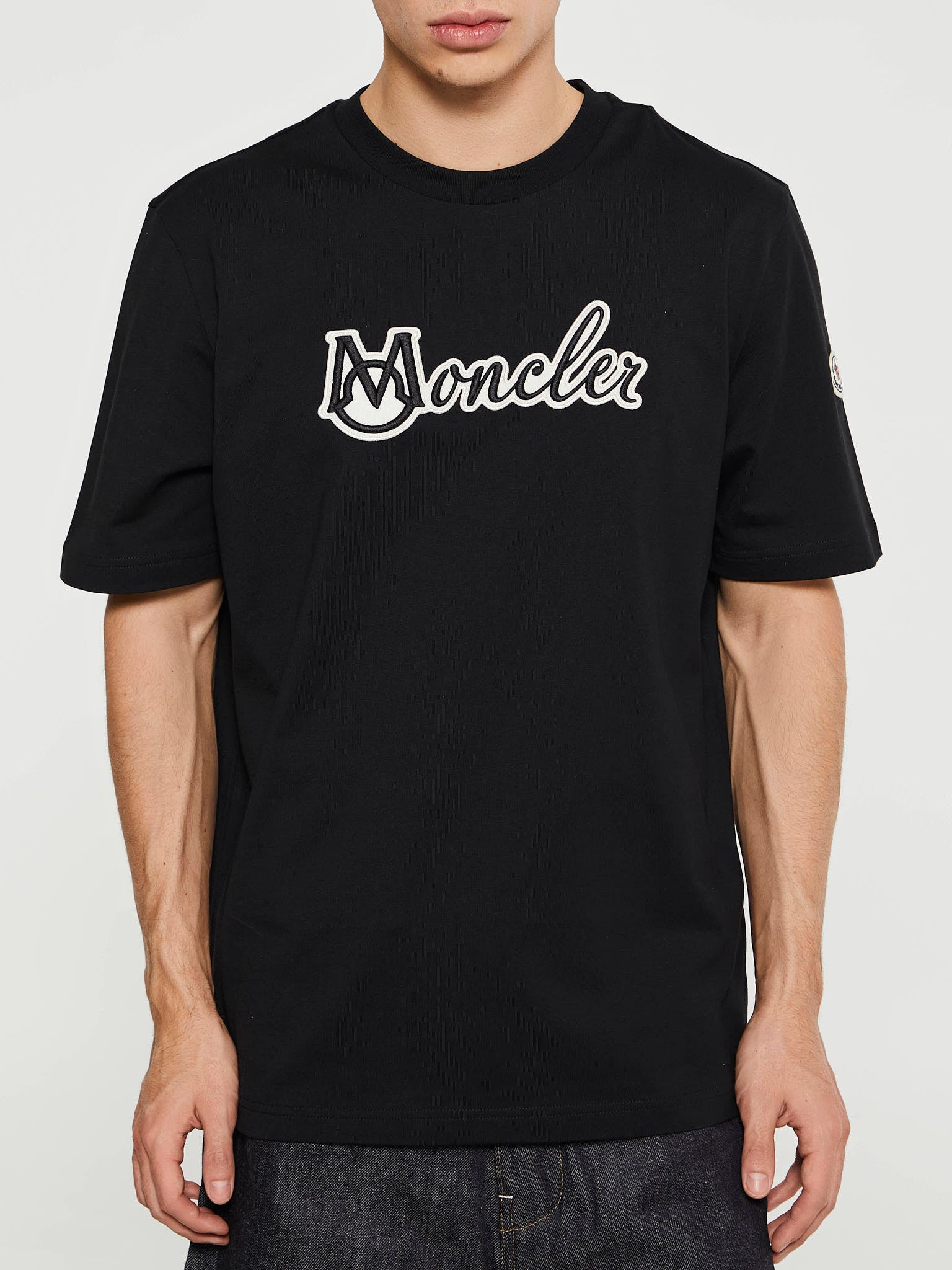 Moncler - Embroidered Varsity Logo Cotton T-shirt in Black