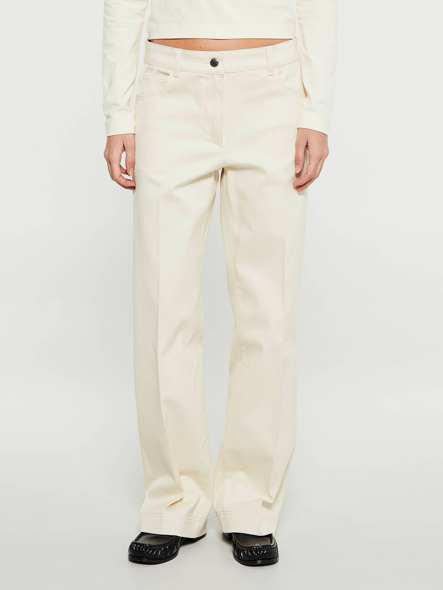 Moncler - Cotton Gabardine Straight Leg Trousers in White