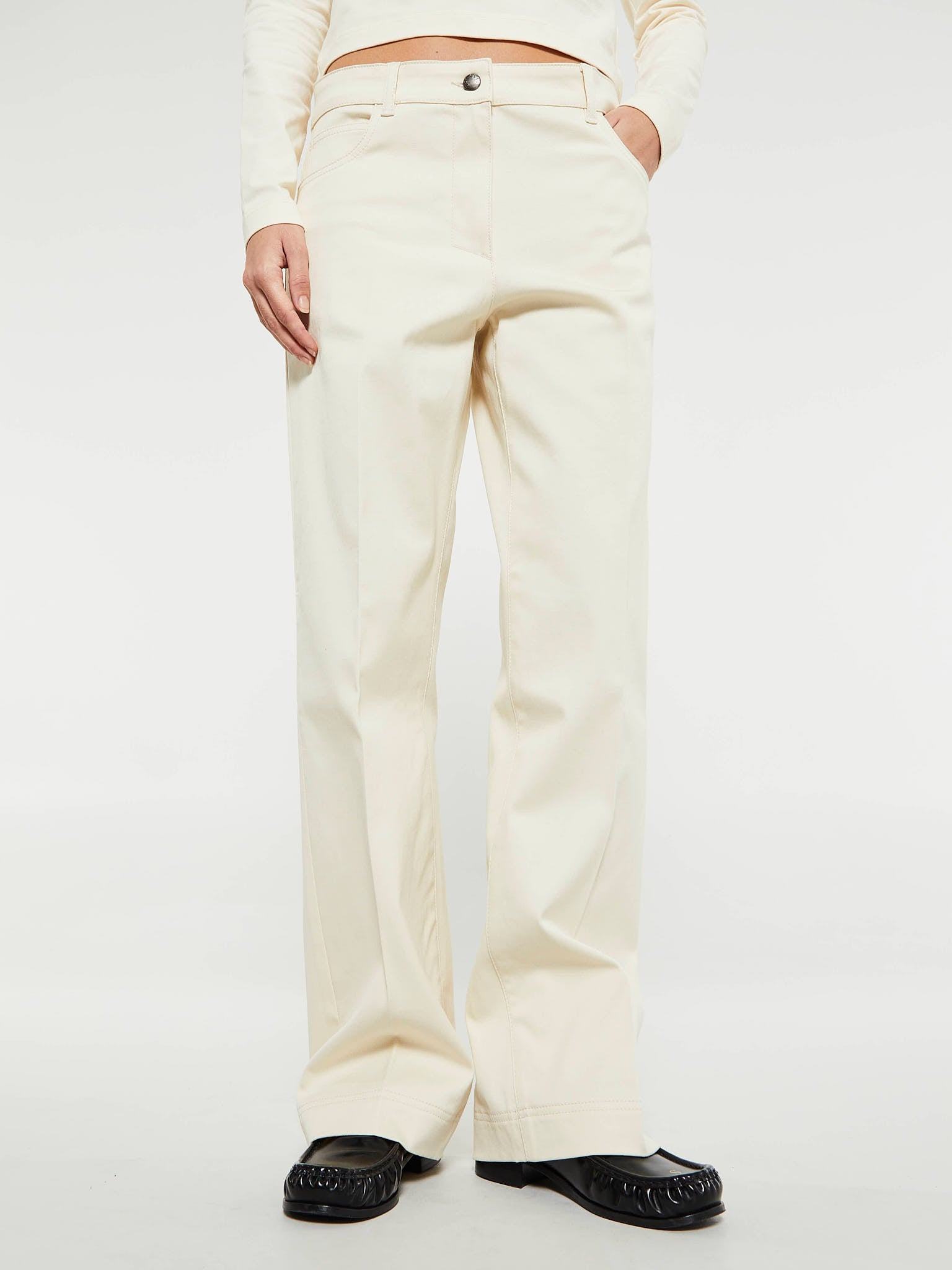 Moncler - Cotton Gabardine Straight Leg Trousers in White