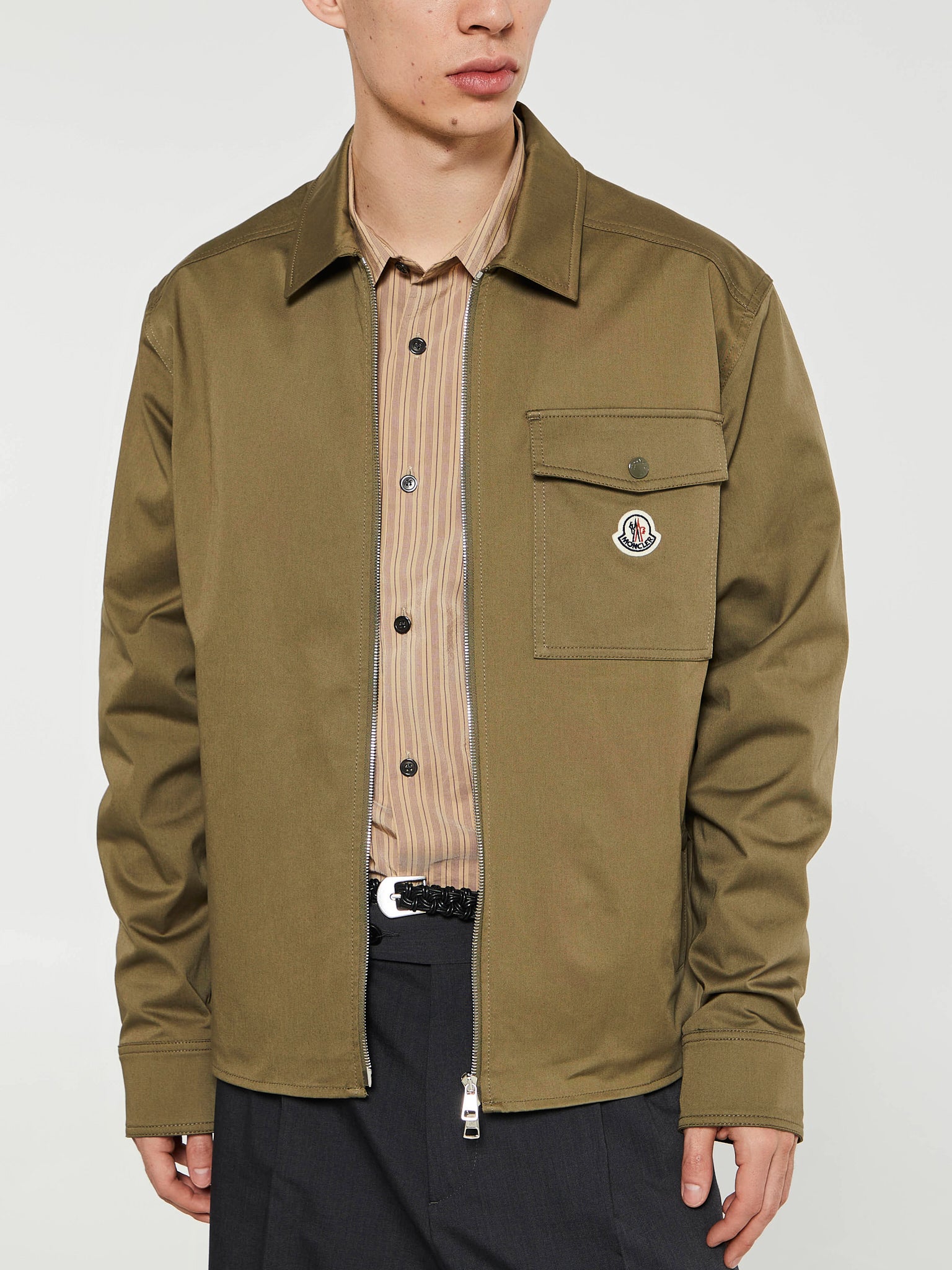 Moncler - Cotton Gabardine Zip-Up Shirt Jacket in Olive Green