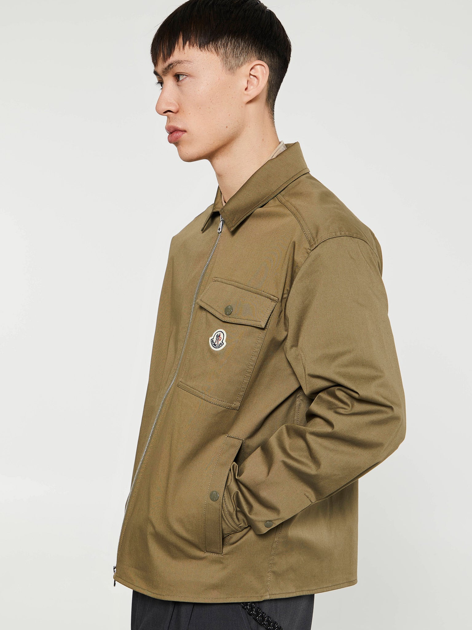 Moncler - Cotton Gabardine Zip-Up Shirt Jacket in Olive Green