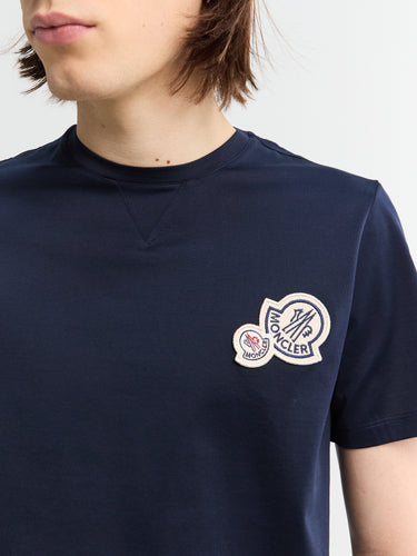Moncler - Double Logo Patch Cotton T-Shirt in Navy