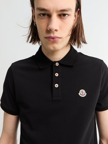 Moncler - Logo Patch Cotton Polo Shirt in Black