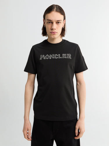 Moncler - Space Embroidered Logo Cotton T-Shirt in Black