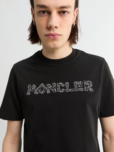 Moncler - Space Embroidered Logo Cotton T-Shirt in Black