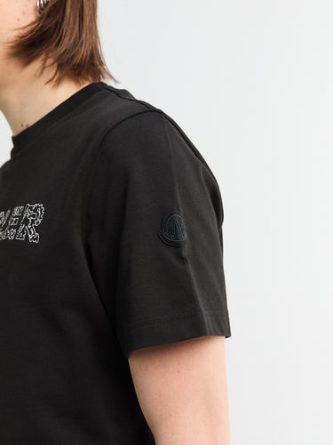 Moncler - Space Embroidered Logo Cotton T-Shirt in Black