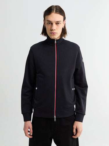 Moncler - Tricolour-Trimmed Cotton Zip-Up Sweatshirt in Navy