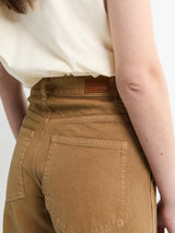 Moncler - Leather Logo Cotton Trousers in Brown