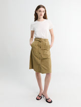 Moncler - Belted Knee-Length Cotton Skirt in Mustard Seed