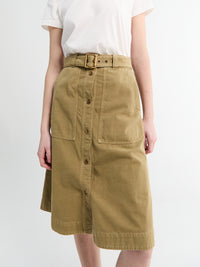 Moncler - Belted Knee-Length Cotton Skirt in Mustard Seed