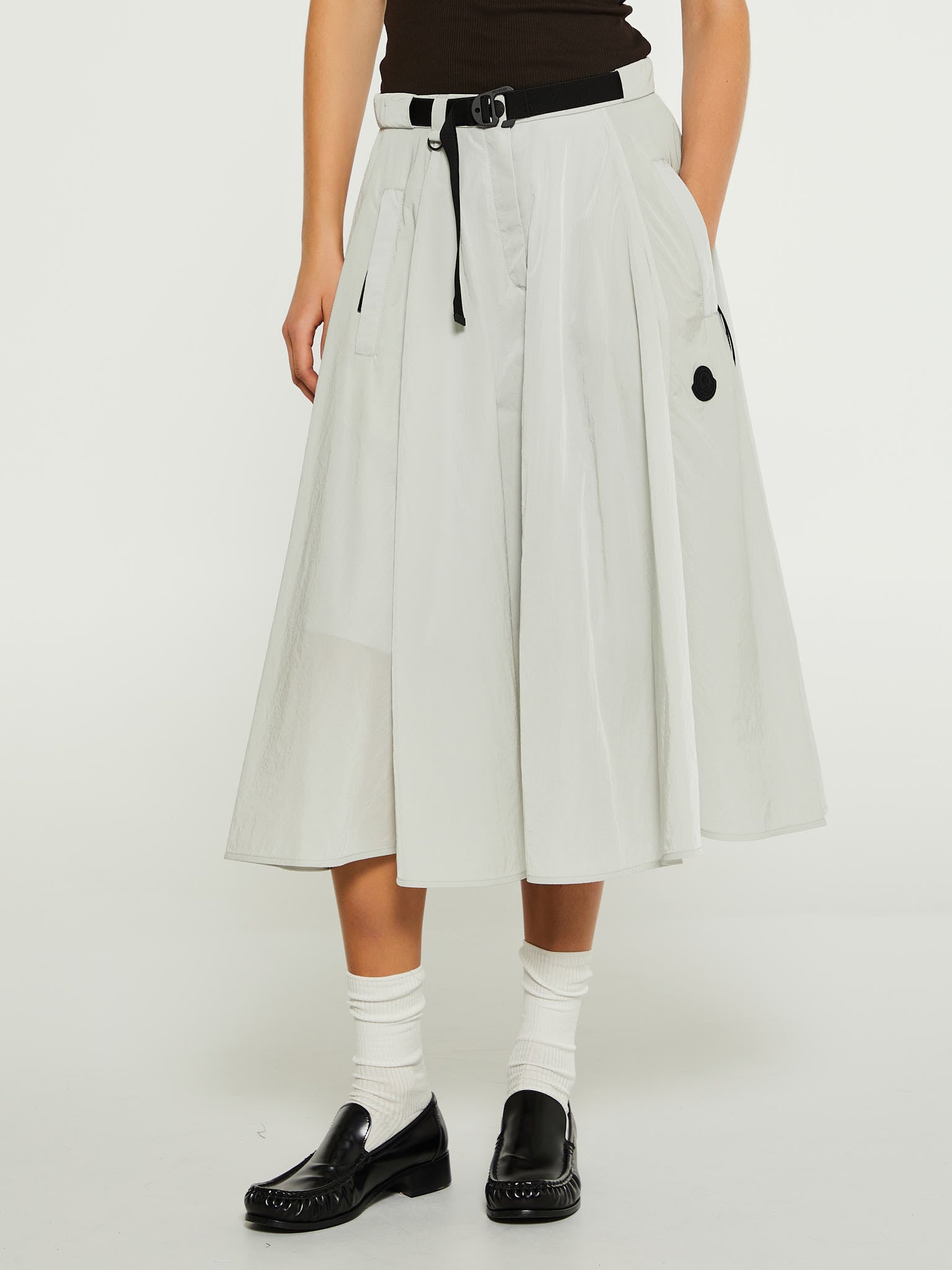 Nylon Midi Skirt in Grey