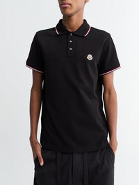 Moncler - Tricolour-Trimmed Cotton Piquet Polo Shirt in Black