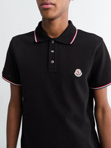 Moncler - Tricolour-Trimmed Cotton Piquet Polo Shirt in Black