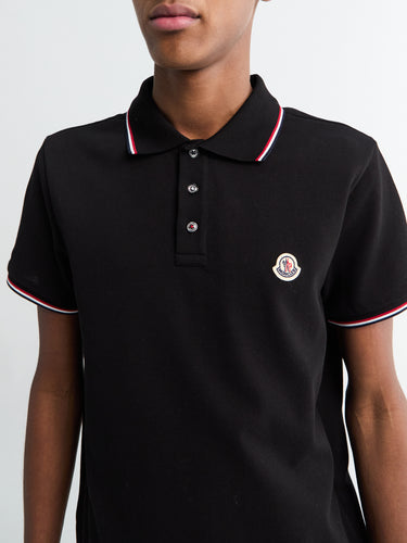 Moncler - Tricolour-Trimmed Cotton Piquet Polo Shirt in Black