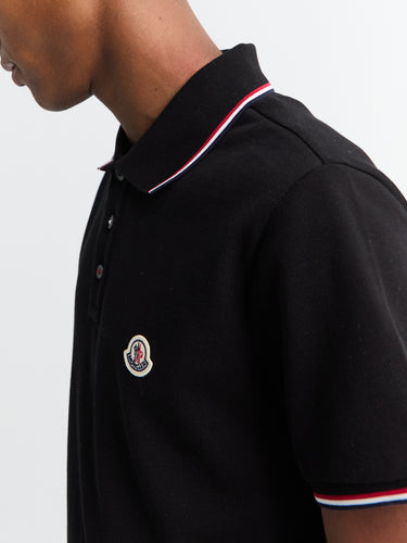 Moncler - Tricolour-Trimmed Cotton Piquet Polo Shirt in Black