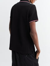 Moncler - Tricolour-Trimmed Cotton Piquet Polo Shirt in Black