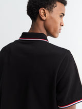 Moncler - Tricolour-Trimmed Cotton Piquet Polo Shirt in Black