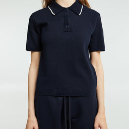 Moncler - Knit Cotton Polo Shirt in Navy