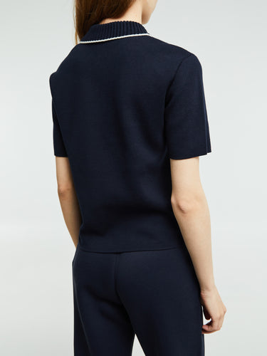 Moncler - Knit Cotton Polo Shirt in Navy