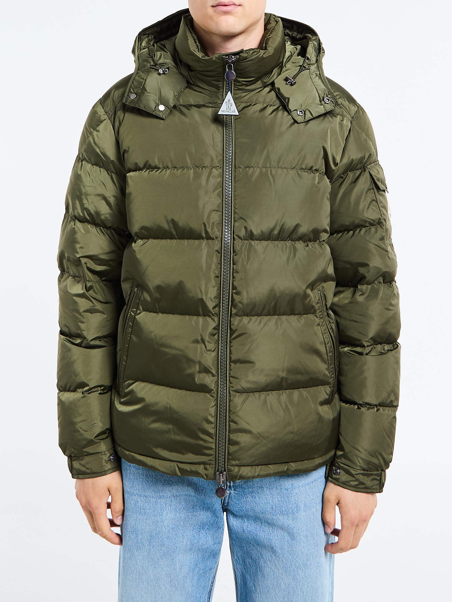 Moncler Maya Matte Short Down Jacket in Olive Green