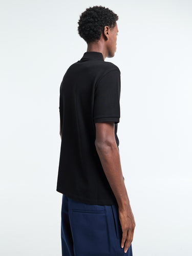 Cotton Piquet Polo Shirt with Pocket in Black